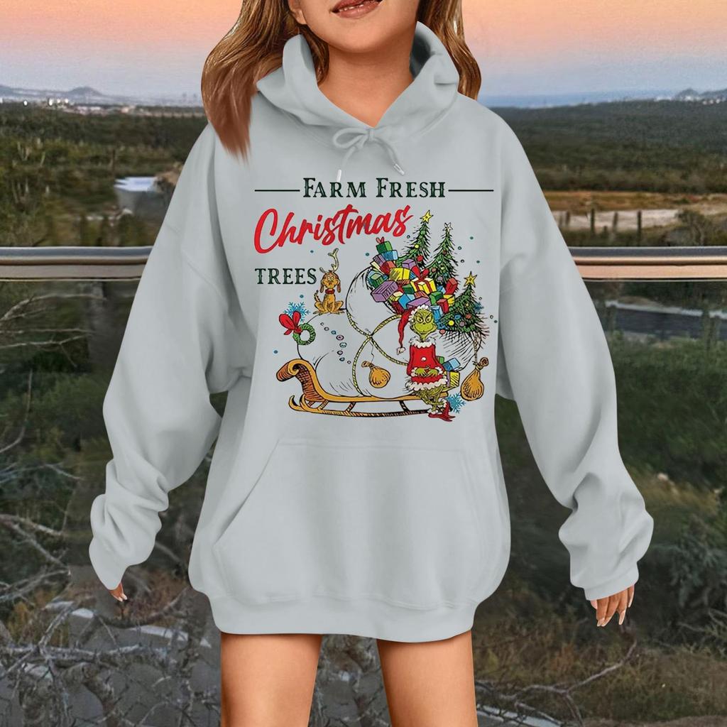 Детская модная повседневная толстовка с капюшоном свободного кроя с длинными рукавами и рождественским принтом