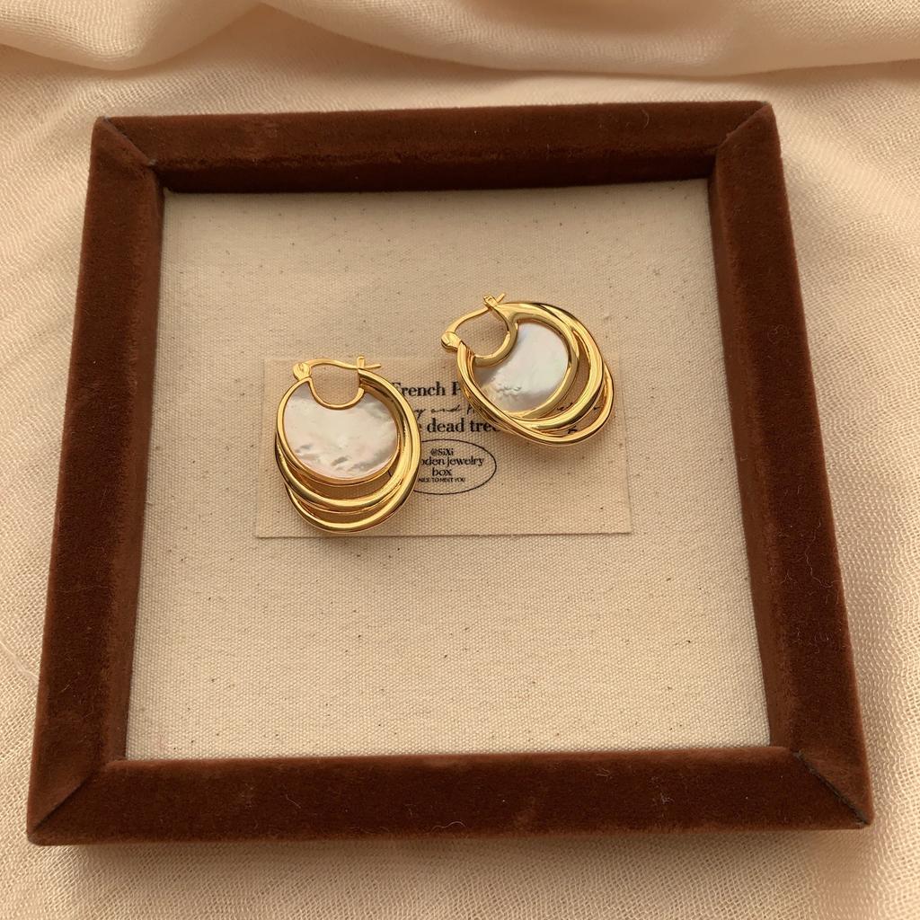 Metal Natural Fritillary Disc Earrings, Ear Buckles, Elegant Style, Light Luxury, Retro Fashion, Exquisite High-End, Unique Personality