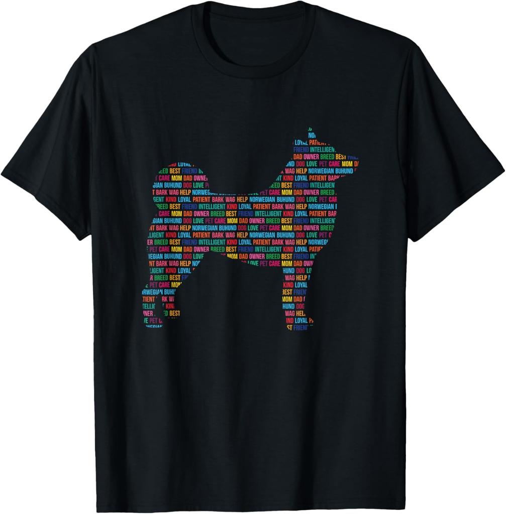 Norwegian Buhund Word Cloud Silhouette Graphic Print Men's Cotton T-Shirt Casual Trip Tee