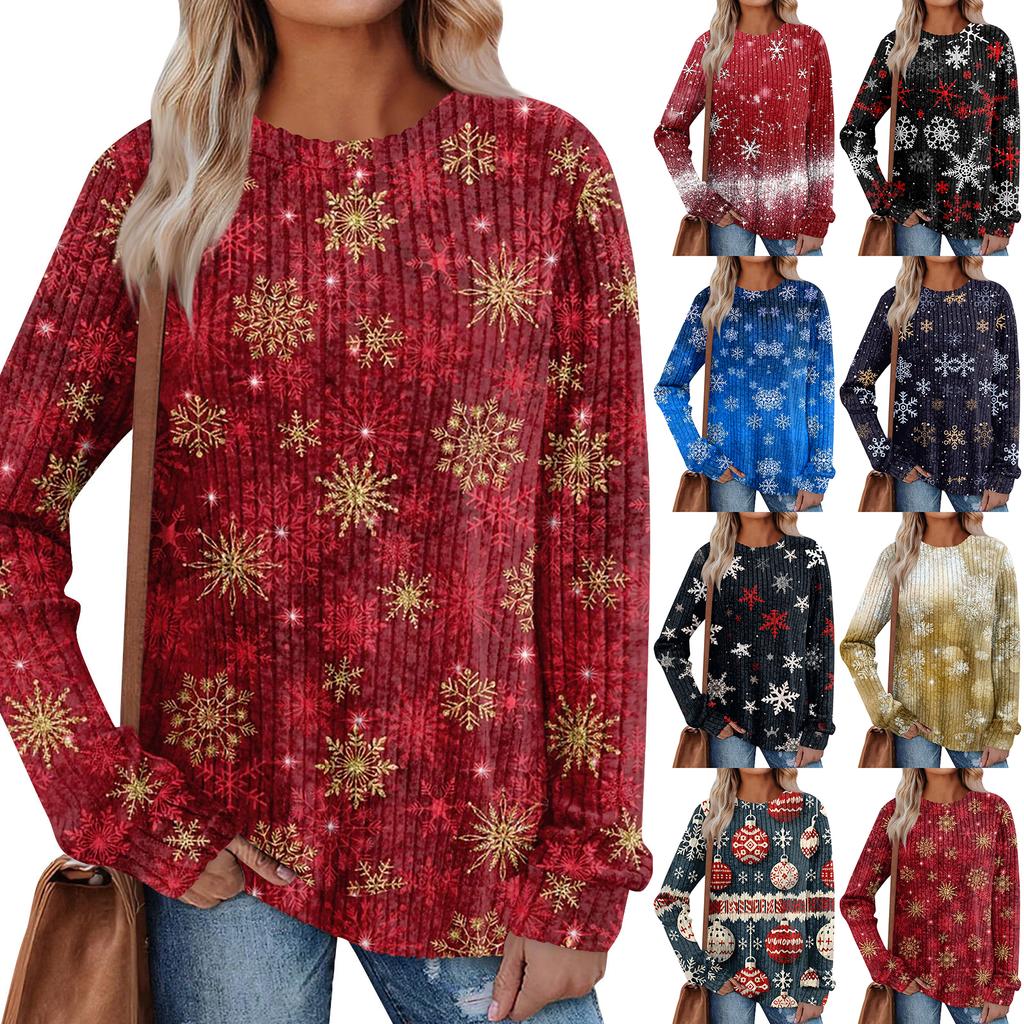 Women's Printed Lightweight Brushed-Cotton Round Neck Top