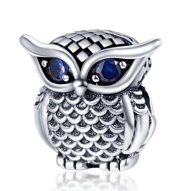Original Design 925 Sterling Silver Owl Style Pavé Shiny Beads Fit Charms Bracelet Necklace Fashion Jewelry Making