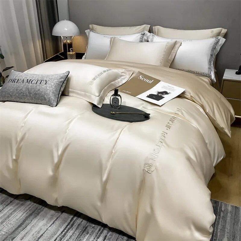 3/4 Pcs Comforter Bedding Sets Summer Luxury Machine Washable Quilt Cover Embroidered Smooth Sleeping Queen King Sheets Bed