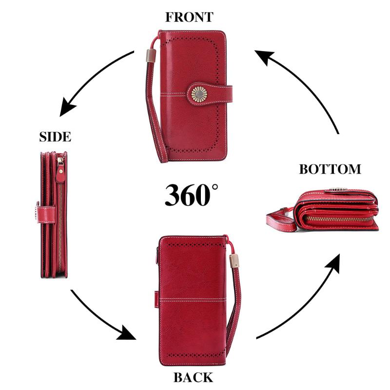 Модные полые длинные женские кошельки из натуральной кожи с RFID-замком, женский большой кошелек для монет, гладкая молния, женский браслет-клатч для подарков на день матери