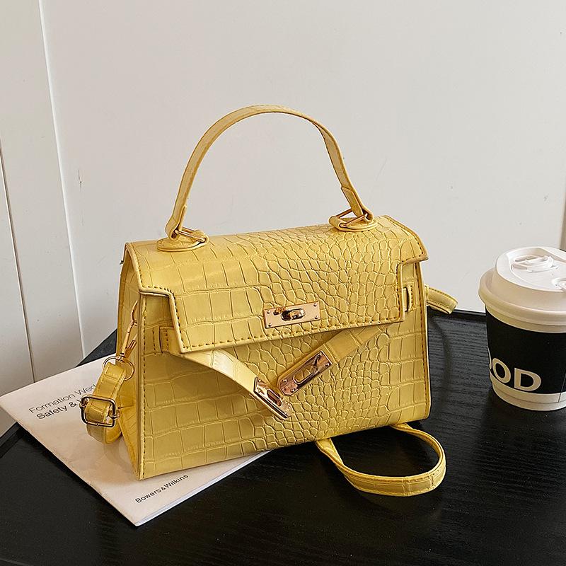 Portable Kelly bag women's 2025 new fashion crocodile pattern portable small square bag foreign style versatile shoulder messenger bag