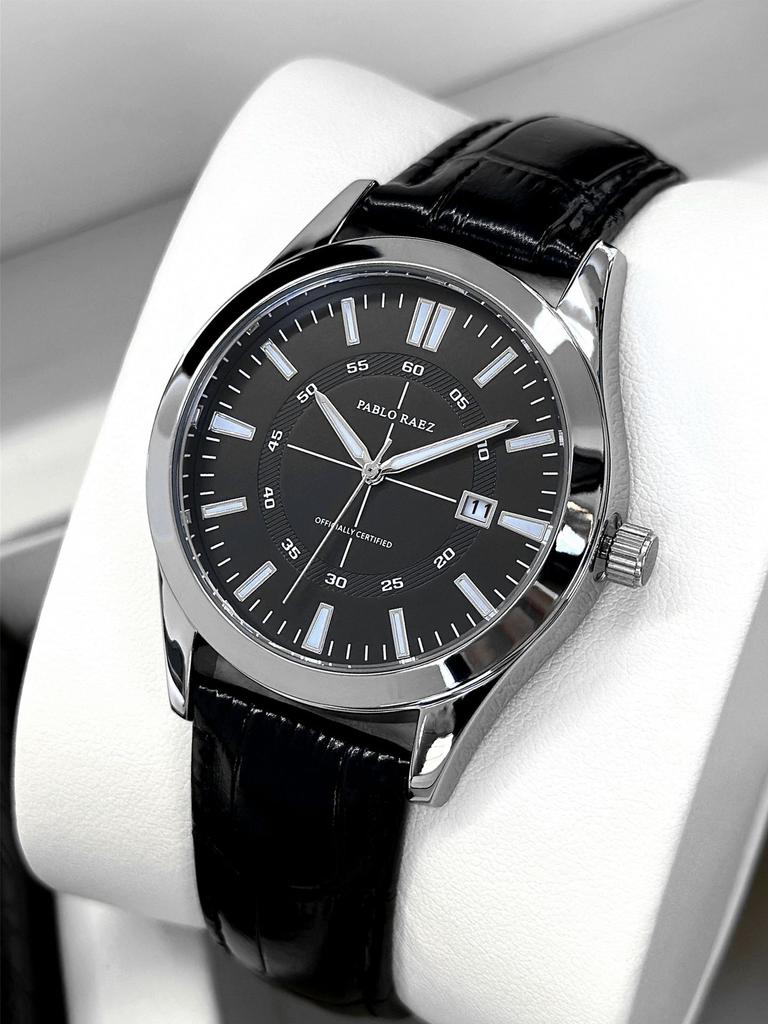 Мужские часы Бренд Бизнес Простые Водонепроницаемые Календарь Кожаный ремешок Мужские Кварцевые Наручные часы (Поставляется с коробкой и запасным аккумулятором)