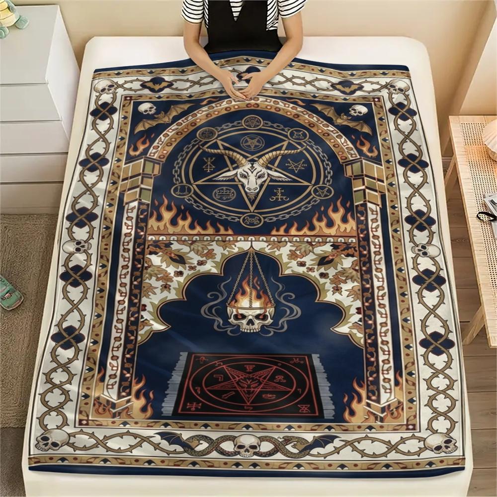 1Pc Satan's Pentagram Print Flannel Blanket, High quality Comfortable for All Seasons, Home Decor, Warmth and Comfort, Perfect for Christmas Gifts138