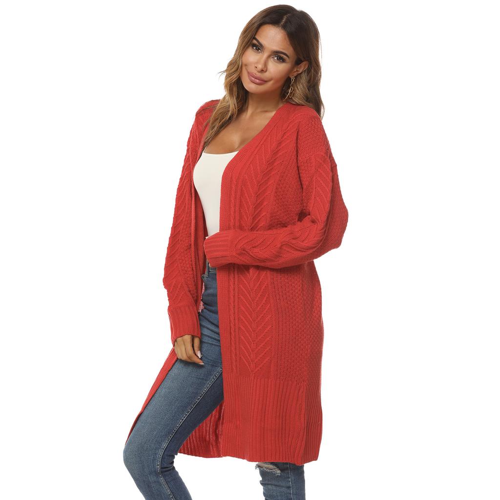 Autumn and Winter Women's Woven Jacket Thick Section Mid-Length Cardigan Sweater