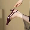 Новые летние женские модельные туфли, сандалии с острым носком, туфли-лодочки на среднем каблуке с пряжкой, лакированная кожа без шнуровки