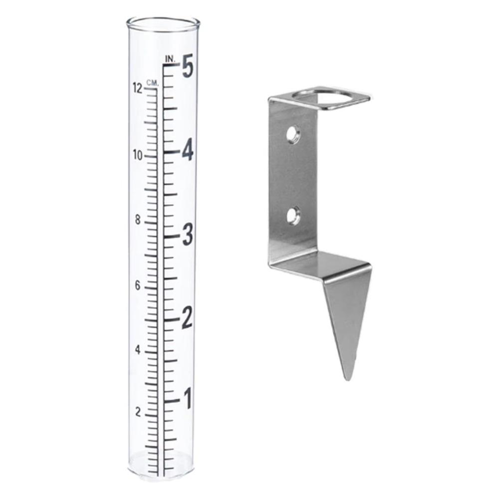 Easy To Read Glass Rain Gauge 2 in1 Mounting Rack Garden Moisture Meter Fence Mounting
