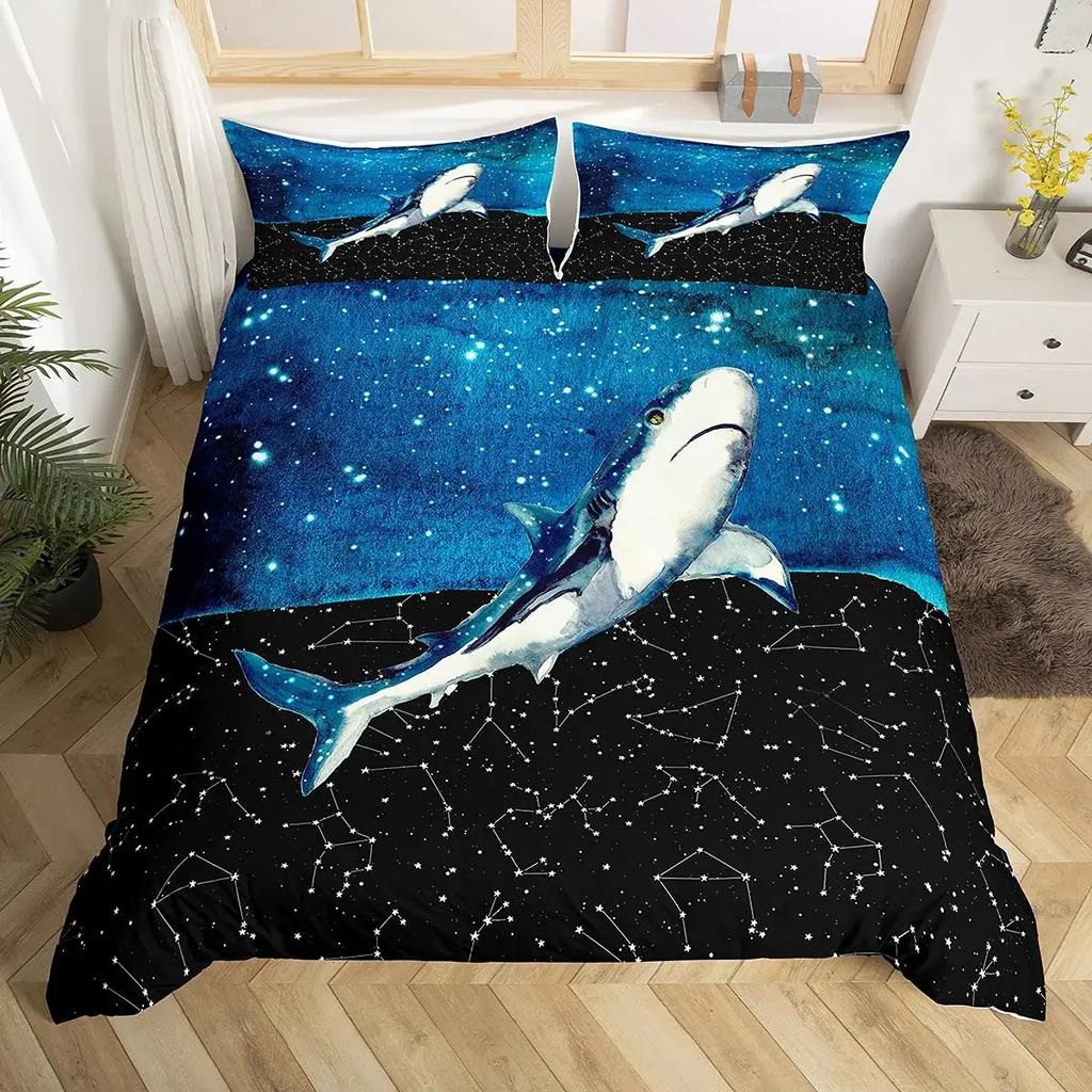 Shark Fish Print Bedding Set Cute Underwater Animal Duvet Cover Set Wonderful Gifts For Children Teens Adult Comforter Cover Set