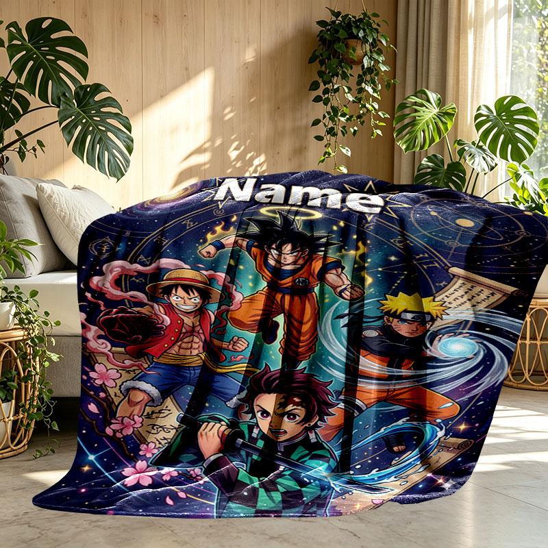Custom Name Personalized Demon Slayer Print Blanket, Home Decor, Bedroom, Sofa, Camping, Couch, Gifts for Birthday Christmas