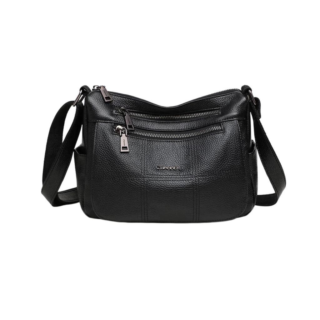 C.BANNER Leather Handbag, Women's Crossbody Bag, Large Capacity Shoulder Bag, Black