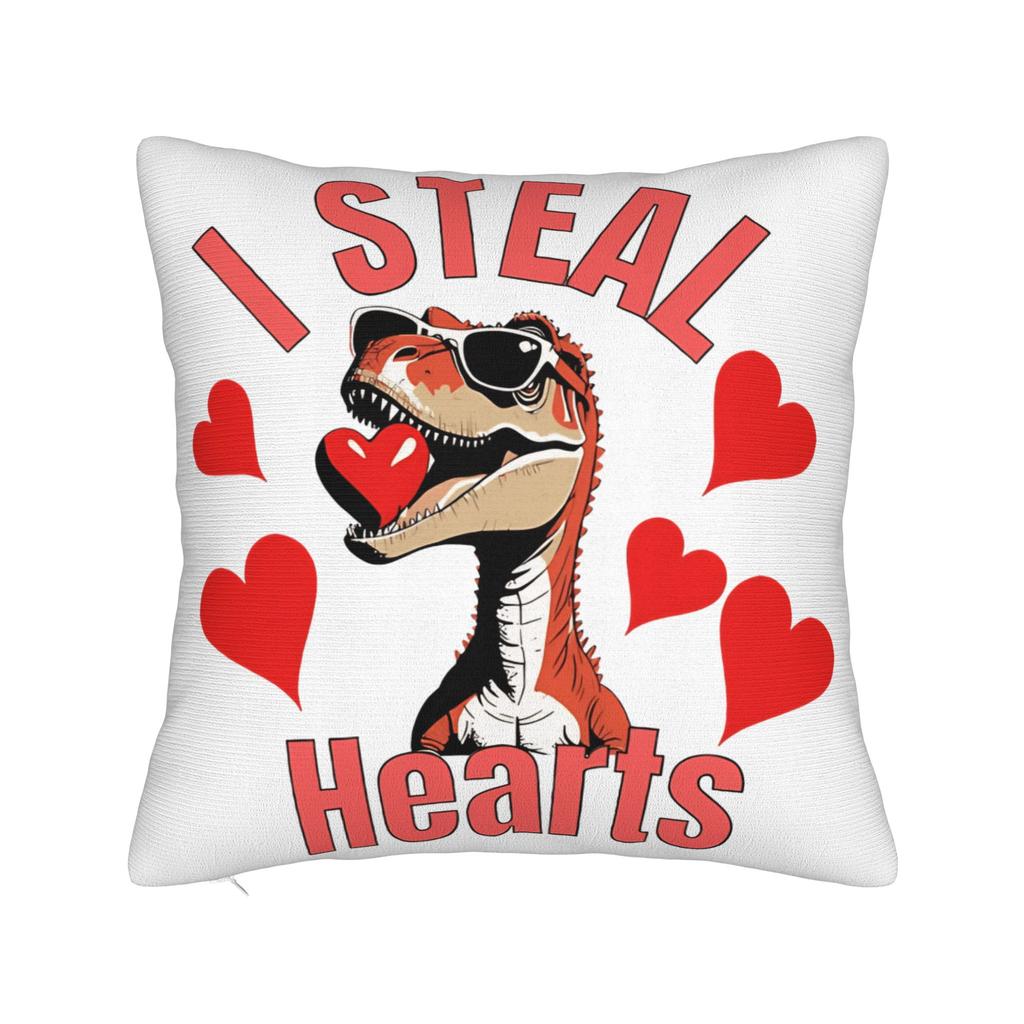 Valentine Day Dinosaur TRex I Steal Hearts Pillow Case Retro Trendy Pillow Cover Soft Pillowcases For Chair Sofa Home Decor
