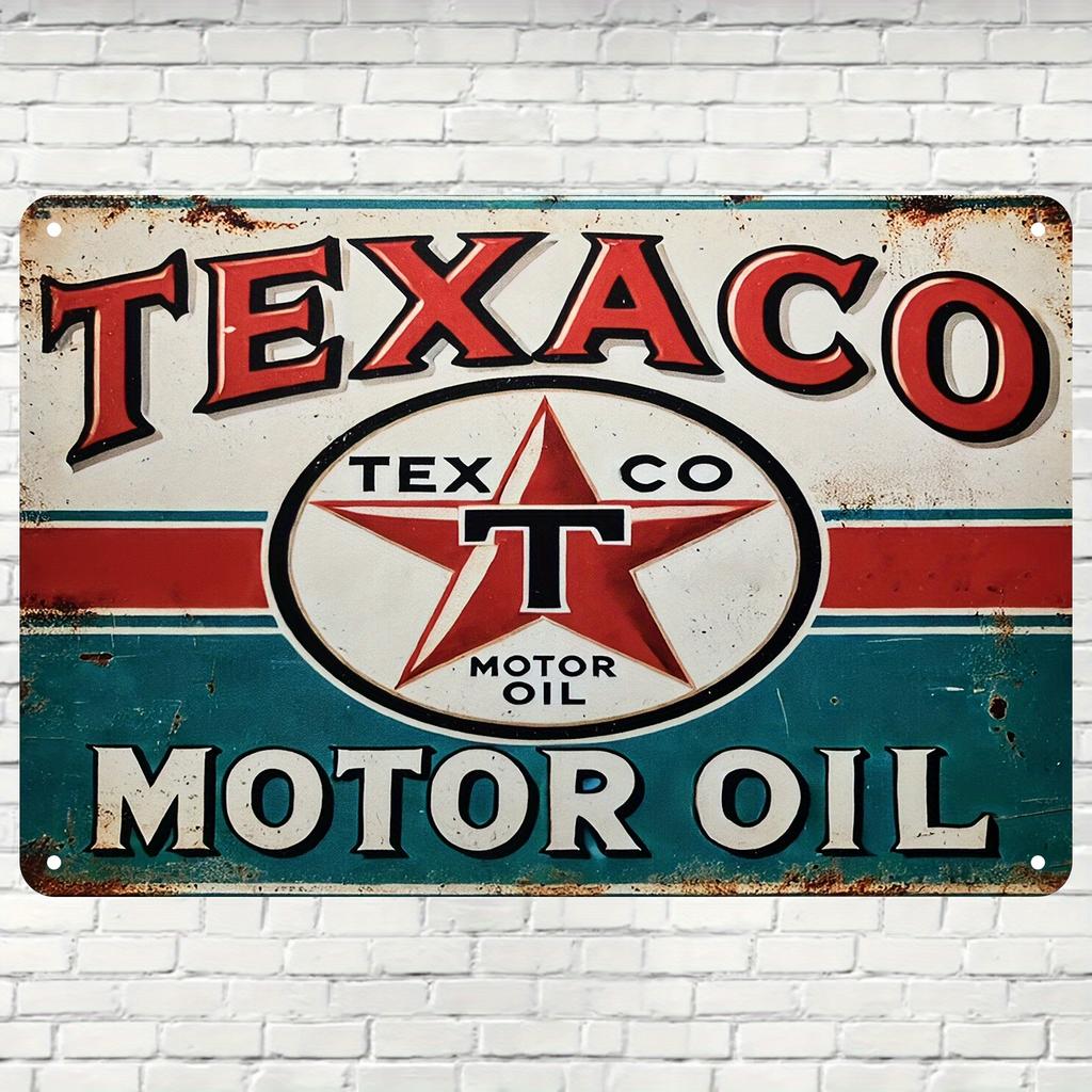 Vintage Texaco Gas Station Sign - Retro Wall Decor with Red, White, and Blue Stripes, for Home, Bar, Cafe, or Man Cave, B