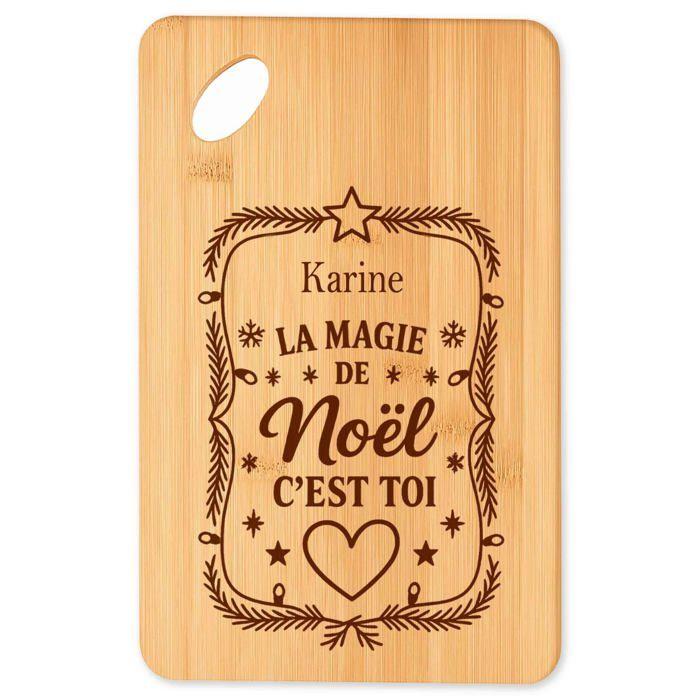 Planche à découper - PLANETEE - Karine Magie de Noël Rectangle - Bambou - Motif hivernal - Cadeau gravé