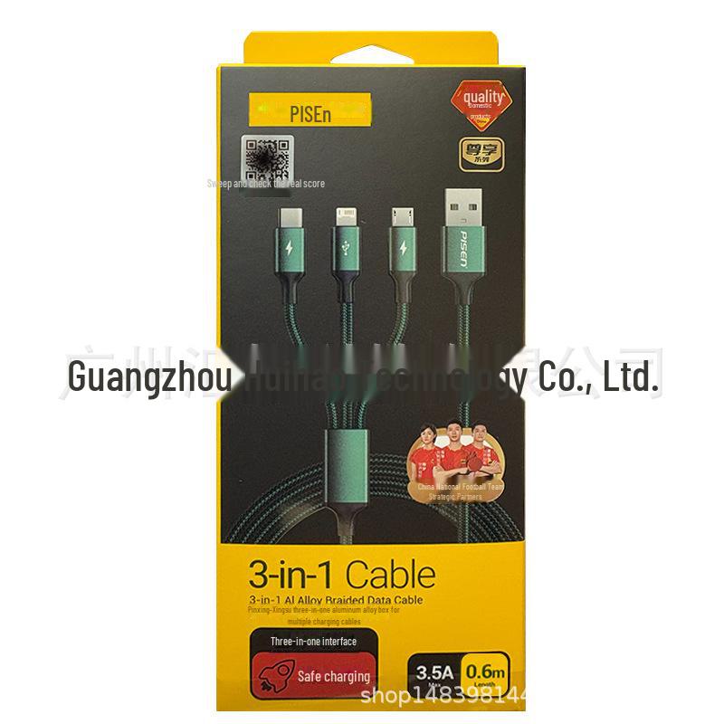 PISEN Кабель для передачи данных 3-в-1 в оплетке из алюминиевого сплава для устройств Apple, Android, Type-C