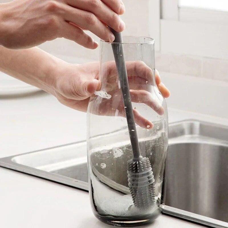 Silicone Milk Bottle Brush Cup Scrubber Glass Cleaner Long Handle Drink Bottle Clean Brush Kitchen Cleaning Tool