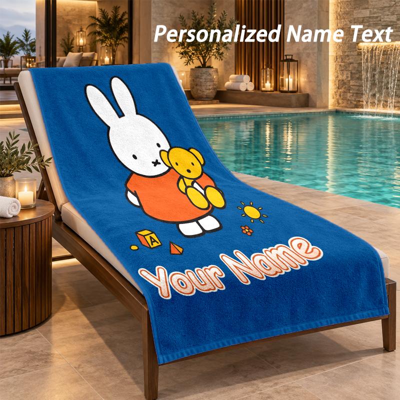 Miffy Custom Name Beach Towel Large Soft Towel for Indoor Bathroom Outdoor Beach