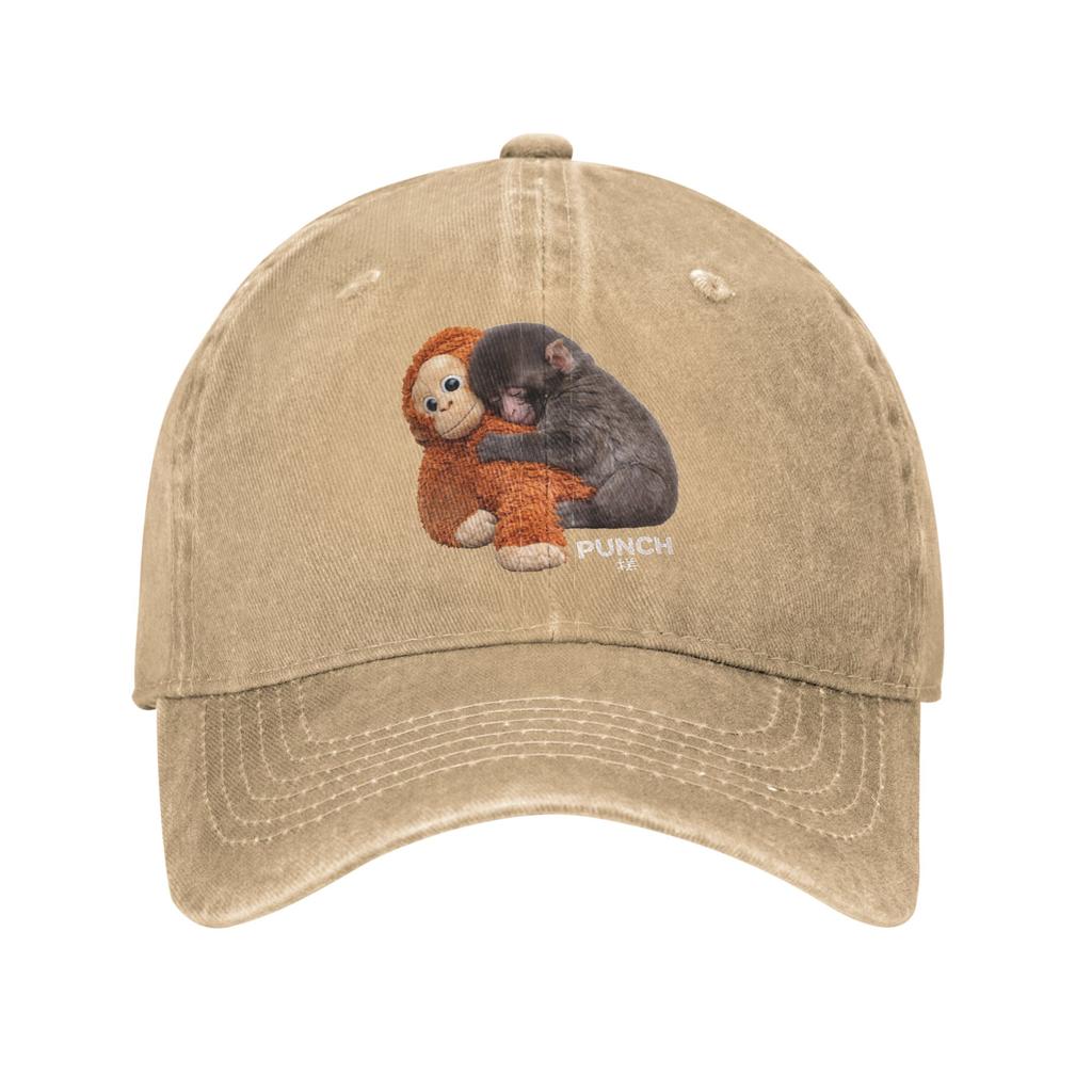 Vintage Punch the Monkey Cute Baseball Cap Unisex Distressed Denim Snapback Cap Outdoor Workouts Unstructured Soft Hats Cap