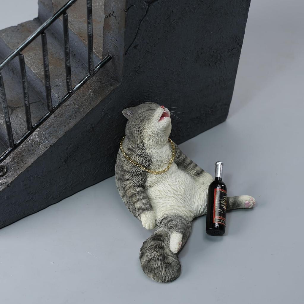 Cat Statues And Figurines,Resin Cats,Includes Chain And Bottle,Whimsical Drunken Cat Decor,Perfect Cute Cat Gifts For Cat Lovers