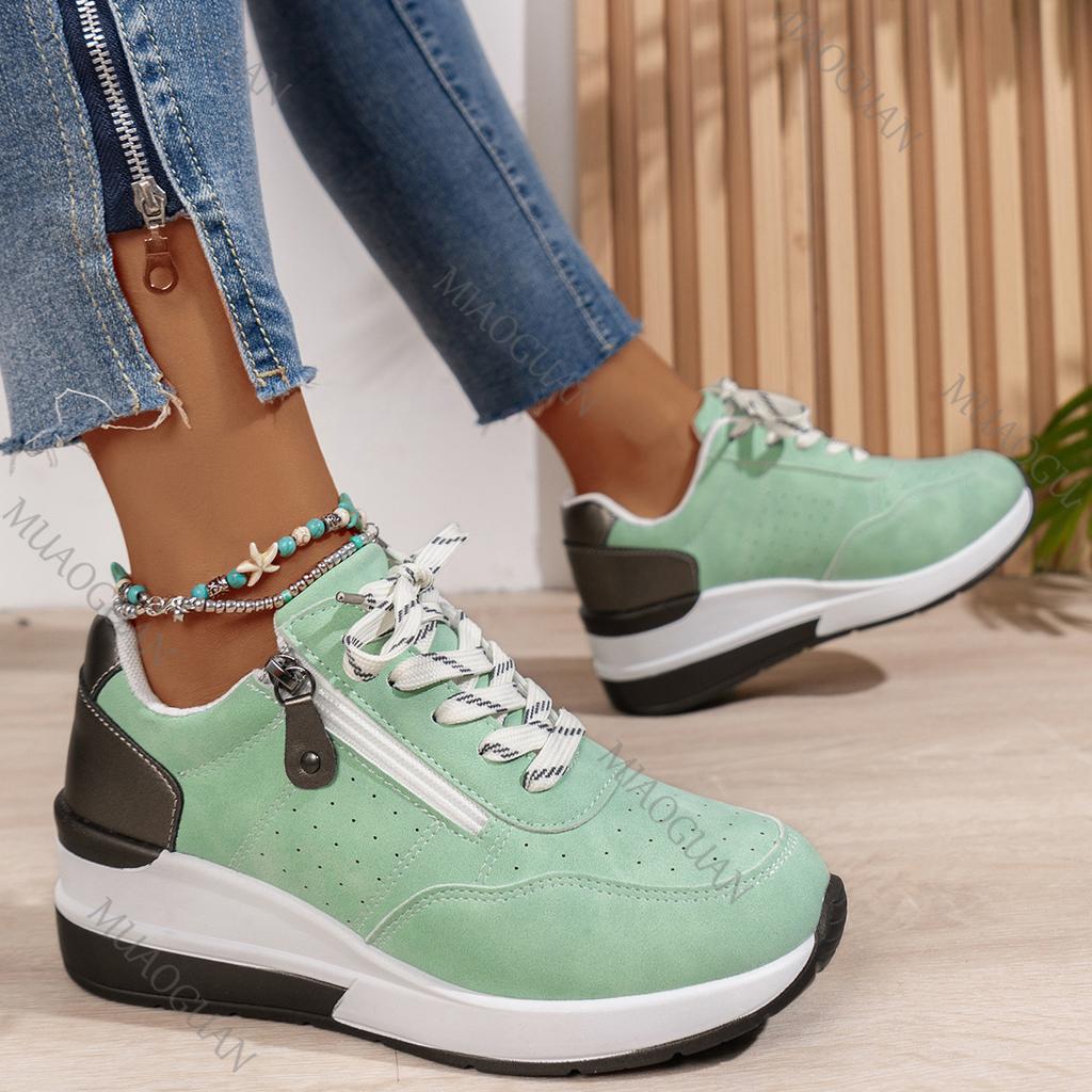 Fashion Fashion Wedges Sneakers for Women Spring Autumn Lace Up Platform Sports Shoes Woman Lightweight Side Zip Casual Vulcanize Shoes