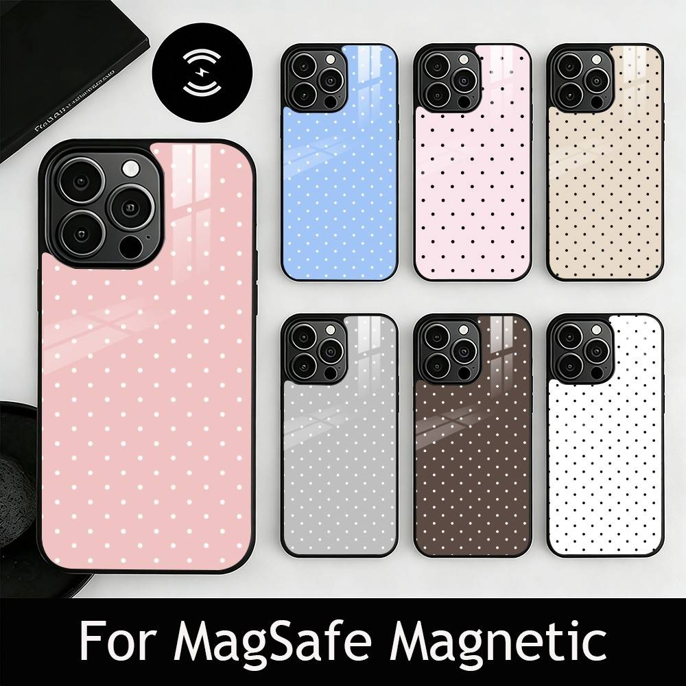 Классический чехол для телефона в горошек для iPhone 17, 16, 15, 14, 13, 12, 11 Plus, Pro, магнитный с Magsafe, для беспроводной зарядки