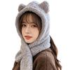 Warm Bear Ear Hooded Scarf Plush Fleece Neck Warmer Hat Fashion Beanie Hat Scarf  for Women