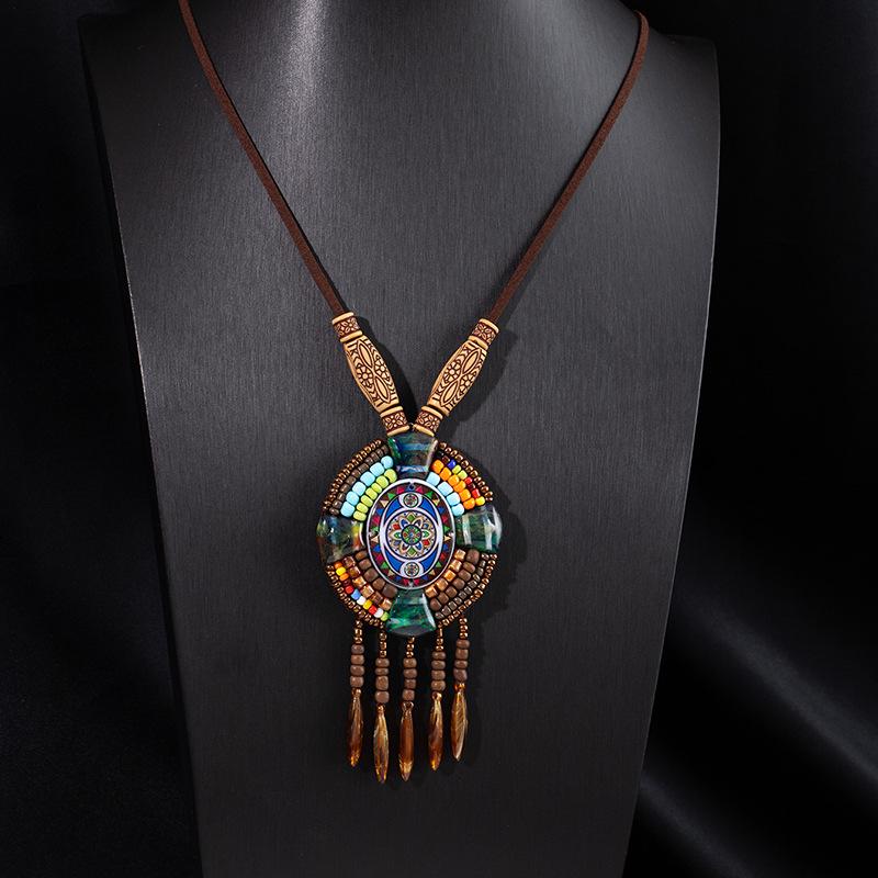 Богемное Ретро Этническое Ожерелье с Кисточками - Унисекс Длинная Цепочка с Подвеской Шармом