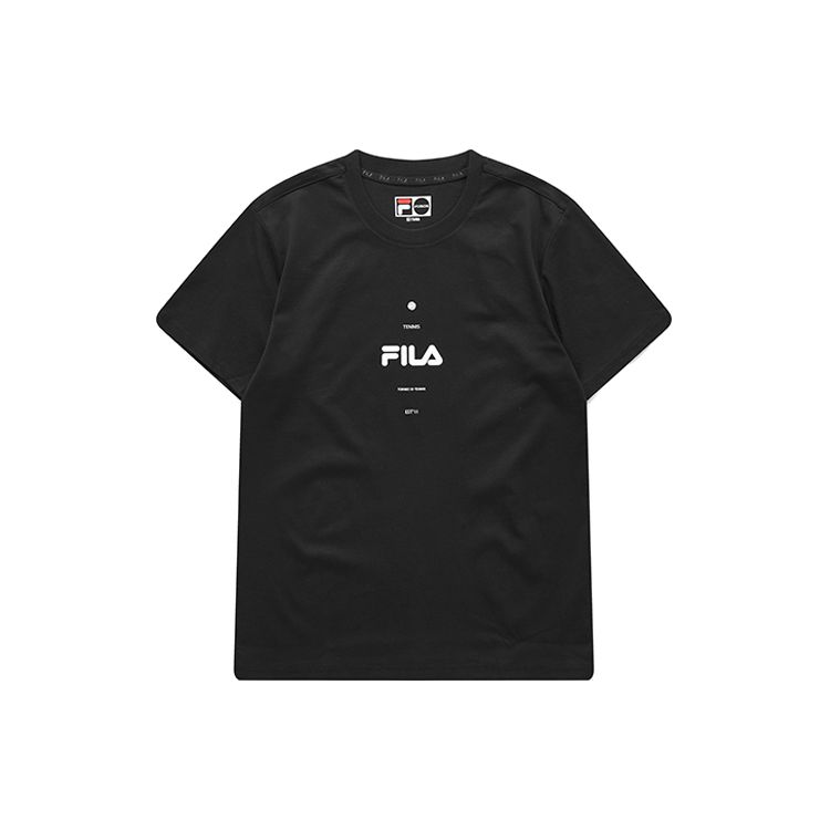 FILA Fusion Logo Print Breathable Color Block Short Sleeve T-Shirt Men tops Deep-Black T11M121101F-BK