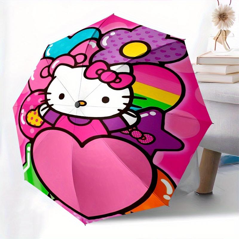 Hello Kitty,Rainbow Automatic Folding Umbrella-Simple 8-Rib Design, Bright Cartoon Pattern, Durable Iron Frame, Suitable For Travel, Outdoor