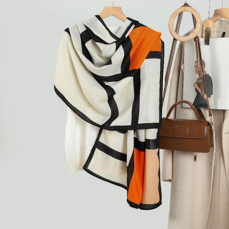 New Contrasting Colors Geometric Pattern Velvet Women's Scarf Autumn and Winter Warm Thin Large Shawl Scarf Scarf Dual-purpose