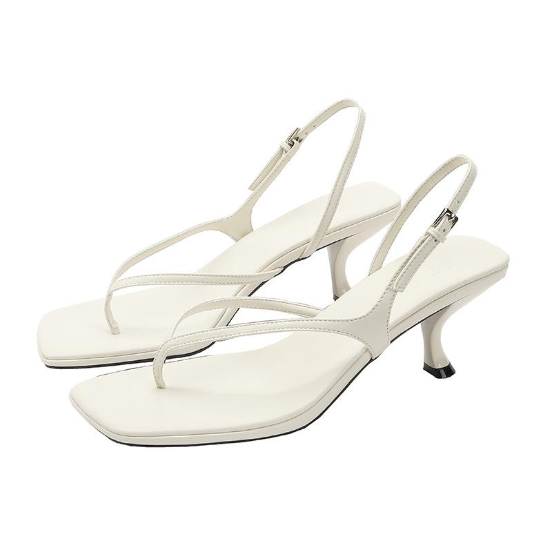 2025 Summer New French Square Head Kitten Heel Pinch Sandals Large Size High Heel Flip-flops Women's Fashion Outer Wear