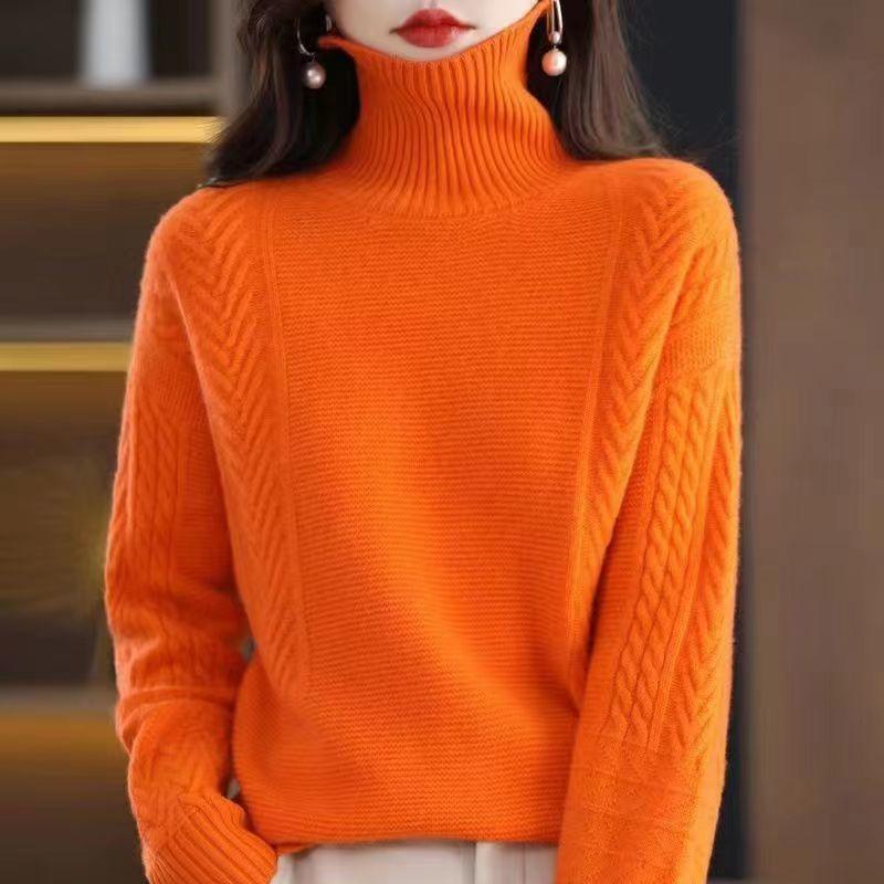 Solid Color Turtleneck Sweater Women's Loose Pullover All-match Knitted Bottoming Shirt for Autumn and Winter