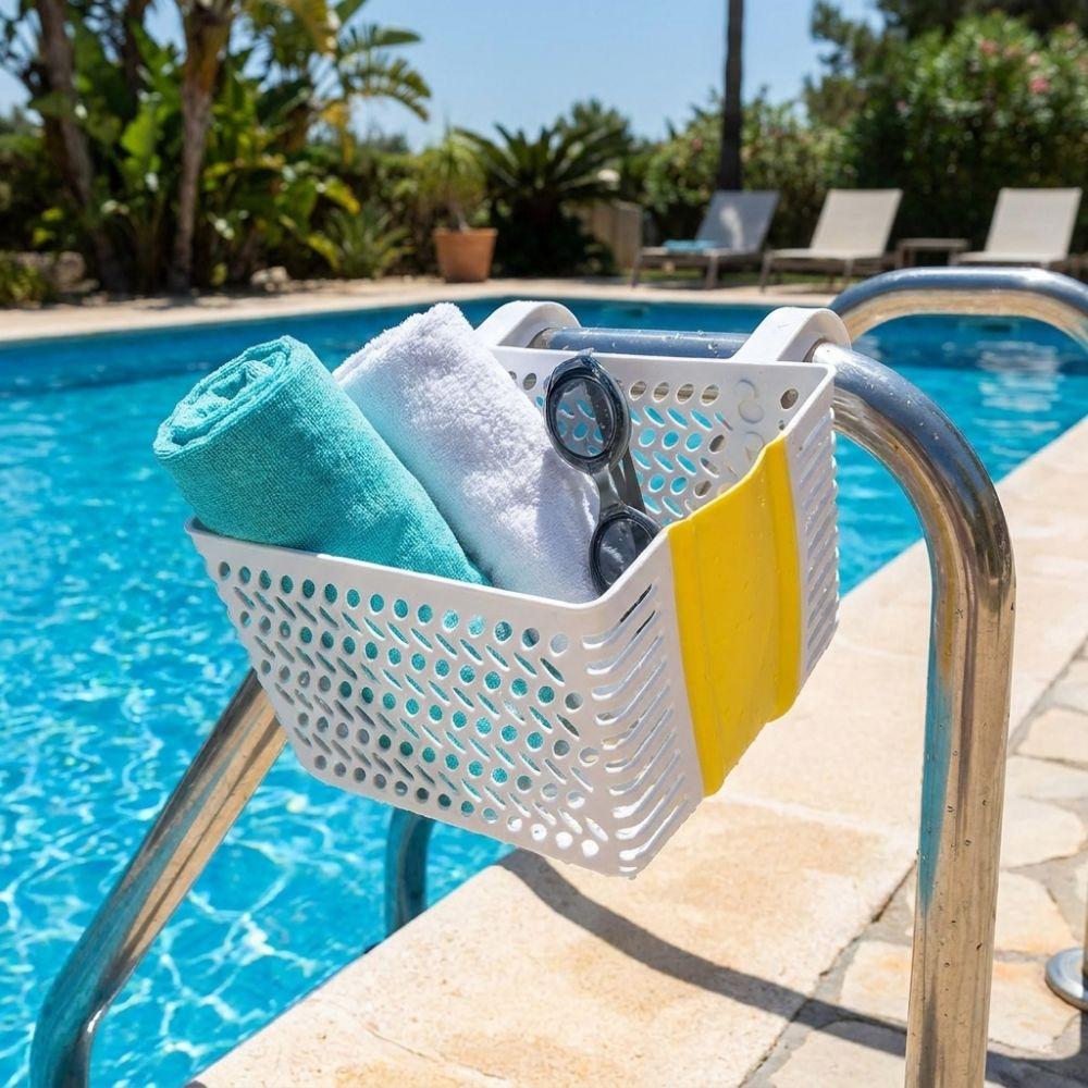 Plastic Poolside Storage Basket Large Suction Cup Storage Basket Poolside Use