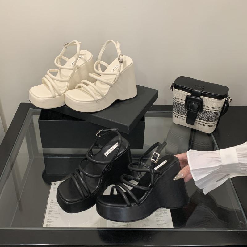 Fashion Womens Strappy Platform Sandals Fashion Open-toed High-heeled Sandals for Women Designer Square Toe Wedge Sandal Sandalias Mujer