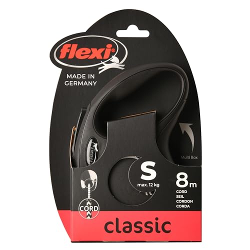 Flexi New Classic Поводок-рулетка для собак малого размера, тип "шнур", размер S, 8 м, черный, CL10C8, Выдвижная рулетка для собак, Поводок для питомца [Параллельный импорт]