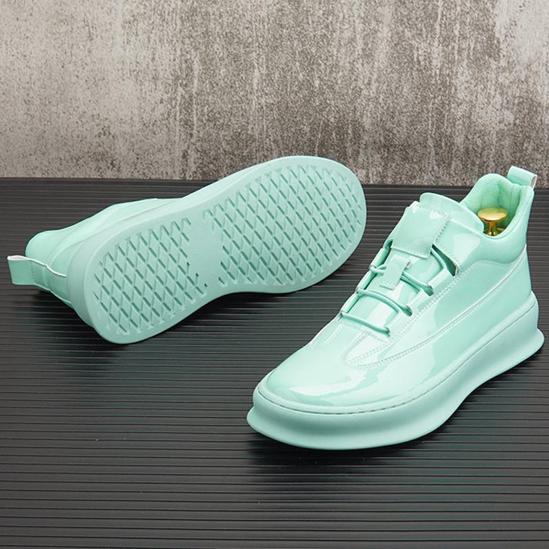 Men Casual Leather Boots Trend Green White Men's Inner Height Increase Shoes Youth Street Style Platform Boot Short Ankle Shoes