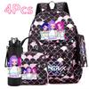 4Pcs/set Anime Cartoon Printed Backpack with Handbag Pencil Case 750Ml Water Bottler for Teenager Boy Girl Large Capacity Bookbag Schoolbag Mochila