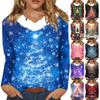 Women's T Shirt Shirt Long Sleeve Christmas Party Printed Plush Collar V Neck Top