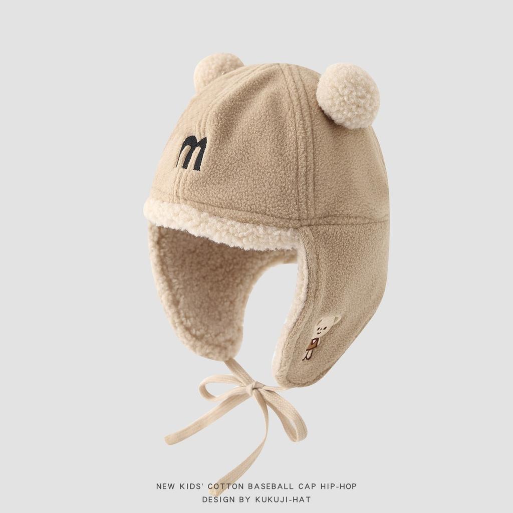 NORTHWOOD Children's Ear Protection Bomber Hats Cute Girl Autumn Winter Hood Boy Baby Letter M Warm Plush Beanies Hat