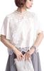 Gold Japan Plus Size Lace Floral Print Short High Sheer Chiffon Blouse Women's Top, Sleeve, Neck, (JP, Alphabet, 5L, White)