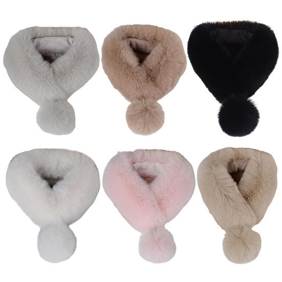 Imitation Fur Winter Scarf with Faux Fur Balls Solid Color Thickened Warm Neck Shawl
