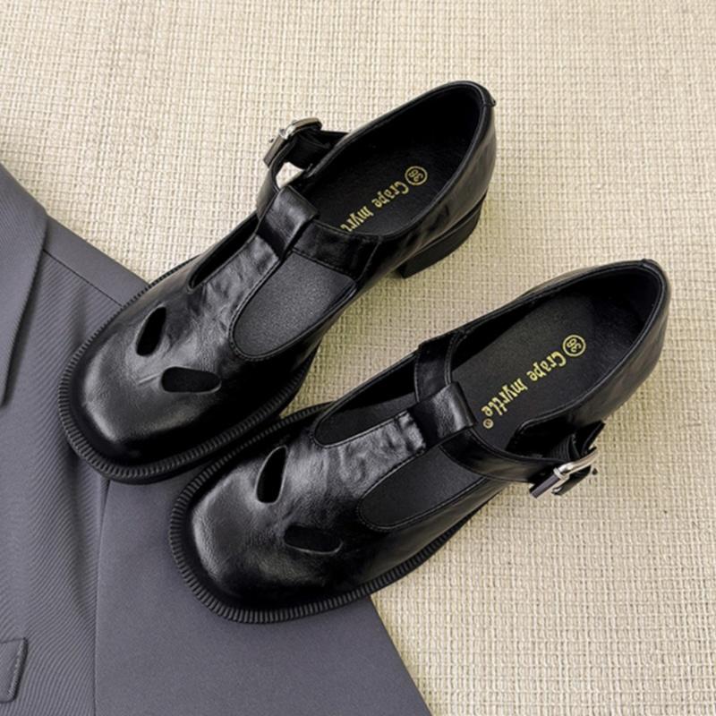 Элегантные туфли на толстом каблуке с ажурным вырезом, весенние женские туфли на плоской подошве 2025, дизайнерские винтажные туфли в стиле колледжа Мэри Джейн для женщин