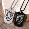 Double Sided Wolf Necklace for Men, Gothic Black Stainless Steel Dog Tag Pendant, Wild Military Tough Man Punk Rock Jewelry