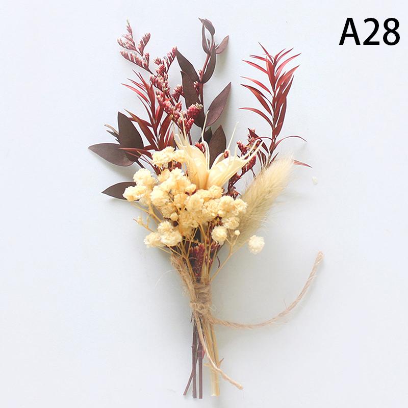 1Pc Mini Natural Dry Flowers Bouquet Boutonnieres Groomsmen Buttonholes Bridesmaid Flower Corsage Brooch Christmas Wedding Decor