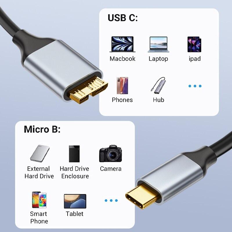 NIERBO USB C to Micro B Cord Кабели для жестких дисков Плетеный USB 3.0 Type C Male to Micro B Male Cable для MacBook Toshiba Canvio