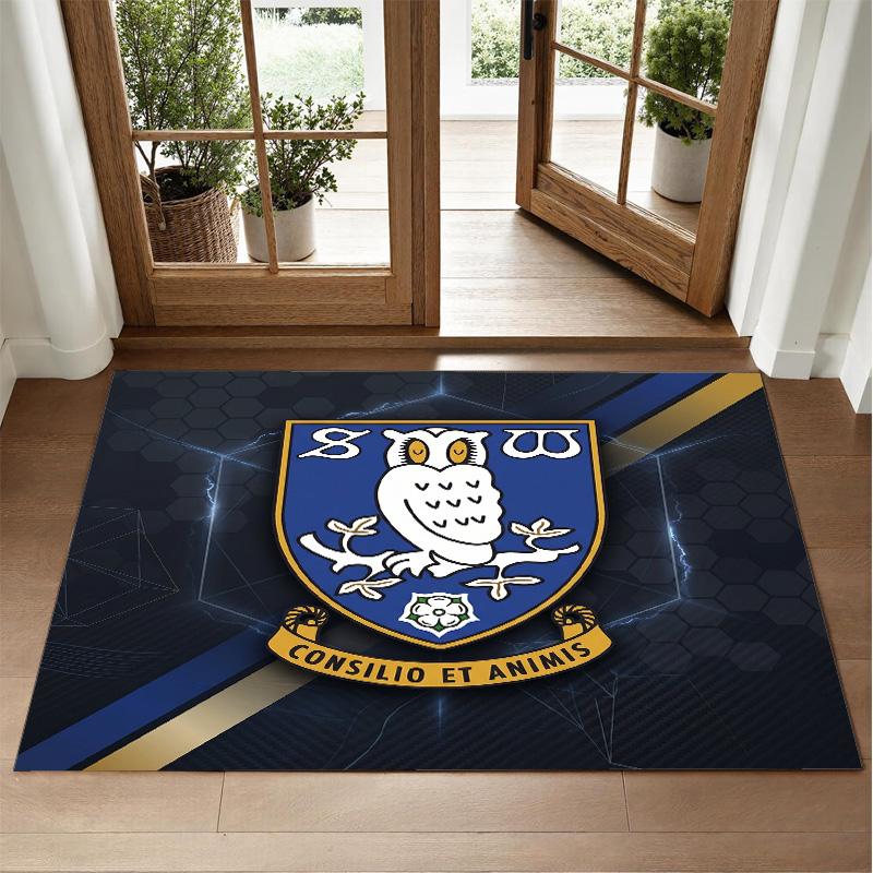 Sheffield Wednesday Design Crystal Velvet Rug Soft Decorative Mat for Bedroom Entrance