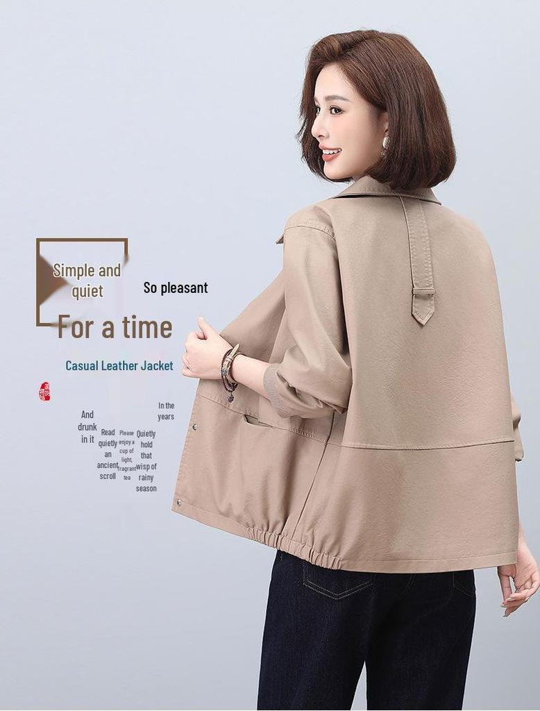 2024 Women's Trendy Petite Leather Jacket: Spring/Autumn Stylish Thin Casual Wear