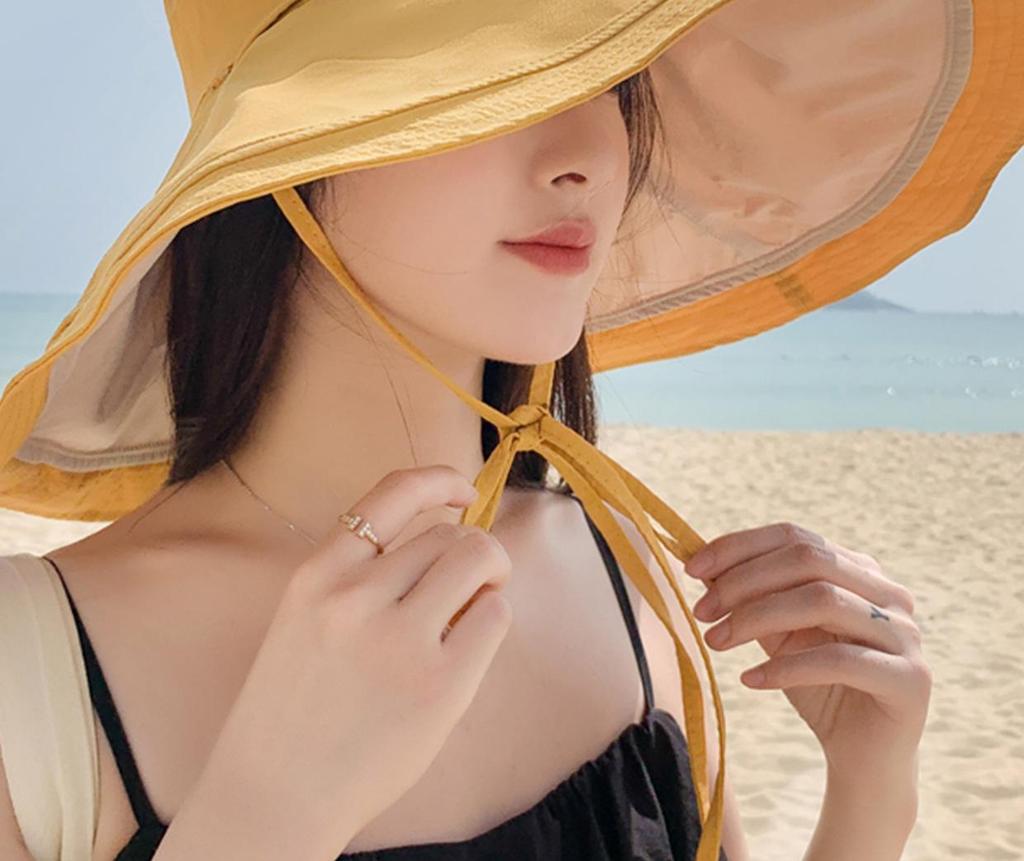 Женская двухсторонняя ветрозащитная пляжная шляпа от солнца с широкими полями для лета