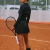 2026 Womens Tennis Dress With Half-Zip Front Detachable Long Sleeves Yoga Skort Sportswear